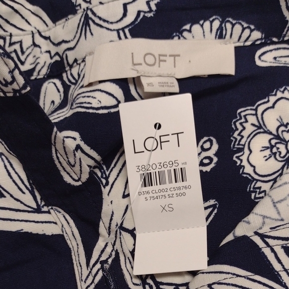 NEW LOFT Navy and White Floral Long Sleeve Dress Oversized, Bohemian. - Picture 16 of 16